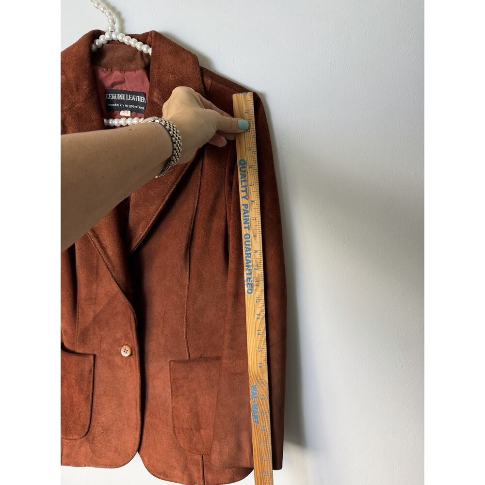 VTG 1970s Suede Button Blazer 5/6 Small 32” Bust Argentina Burnt Cognac - Picture 11 of 15